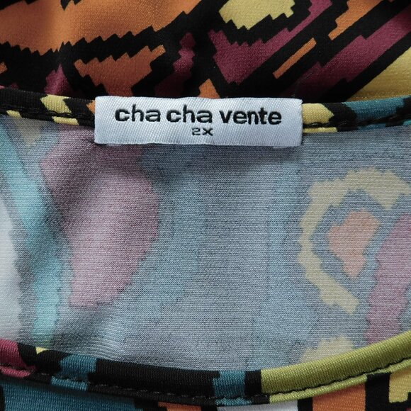 CHA CHA VENTE Retro Paisley Floral Multicolor Jersey Knit Tunic Dress Womens 2X - Picture 4 of 6